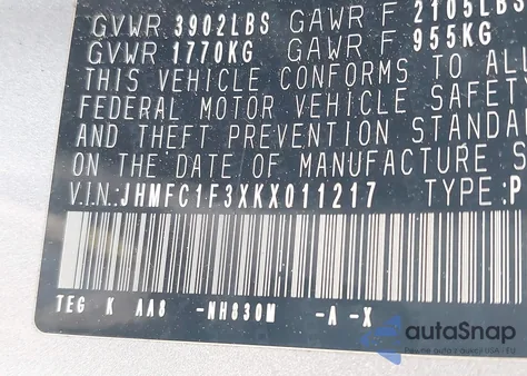 2019 Honda Civic Ex из США, поврежденный, VIN JHMFC1F3XKX011217